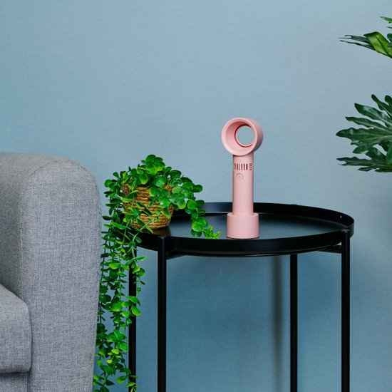 Lifetime Air Mini Ventilator Bladloos 3 Snelheden – Ventilator Bureau met USB Oplaadbaar – Tafelventilator Draagbaar – Mini Ventilator voor Op Reis – Staande Ventilator Compact – Roze