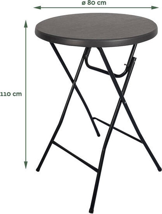 BRASQ Statafel Zwart ø80 x 110 cm - Bartafel - Vouwtafel - Inklapbaar van kunststof en metaal voor binnen en buiten