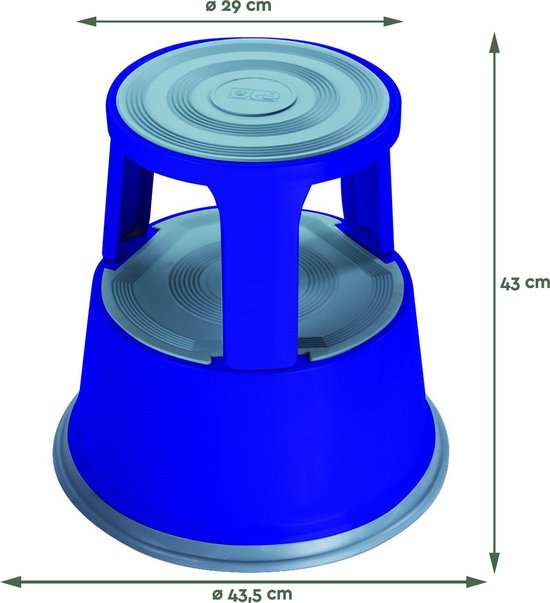 BRASQ Opstapkrukje Premium Blauw - Draagvermogen 150 kg - Opstapkruk - Olifantenvoet - Kantoorkruk - Roltrap - Kruk - Metaal