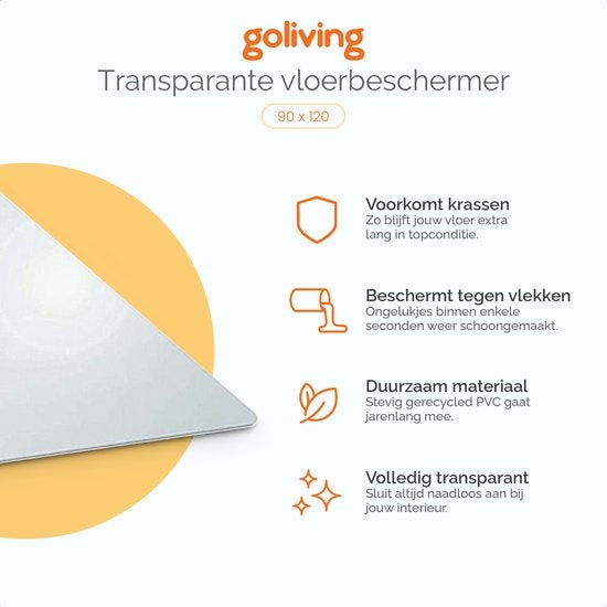 Goliving Vloerbeschermer bureaustoel – Bureaustoelmat – PVC – Geluiddempend – Voor harde vloeren – 90 x 120 cm – Transparant