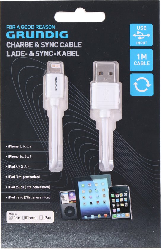 Grundig Oplaadkabel/ Sync-Kabel - USB Apple Lightning - 1 Meter