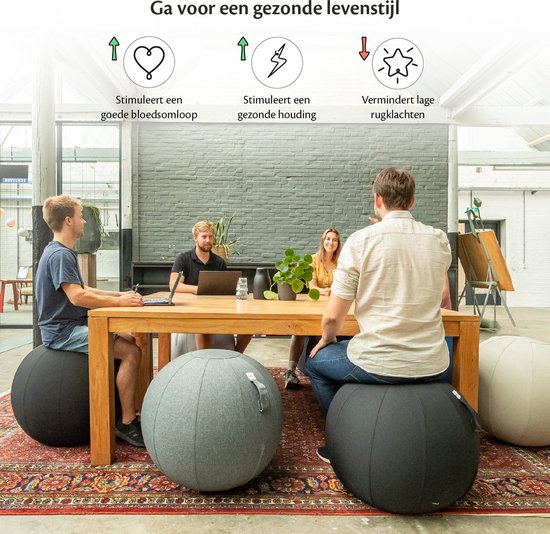 Bckz Zitbal Kantoor en Thuis 65 CM - Luxe Yoga Bal - Zitballen met Hoes - Ergonomische Bureaustoel Bal - Linnen Rood