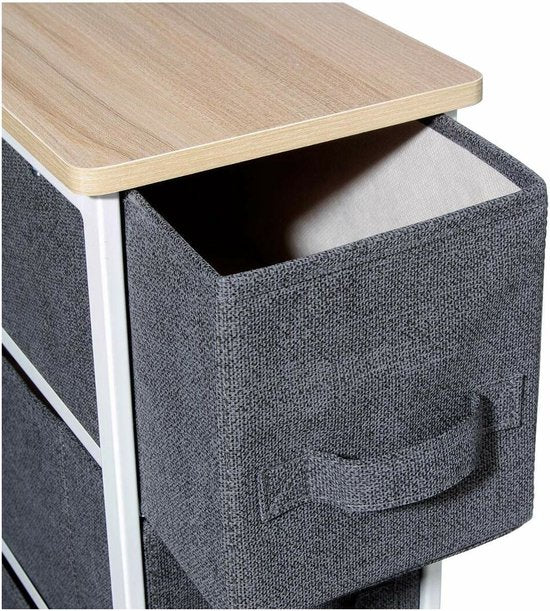 5Five Opbergmandkastje/badkamerkast - 4x manden - 20 x 48 x 77 cm - metaal/hout/stof - donkergrijs