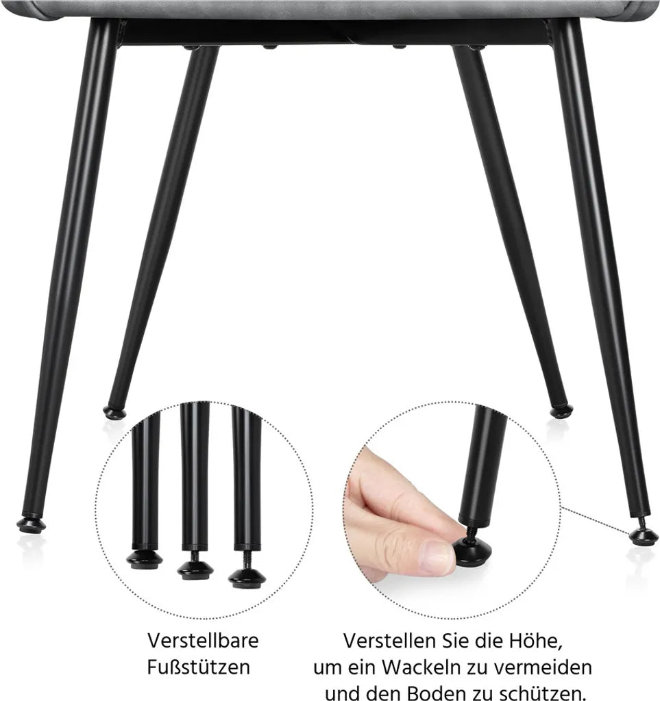 Yaheetech Eetkamerstoelen Set van 2 met Fluwelen Bekleding en Armleuningen - Donkergrijs - 57,5 x 58 x 86,5 cm