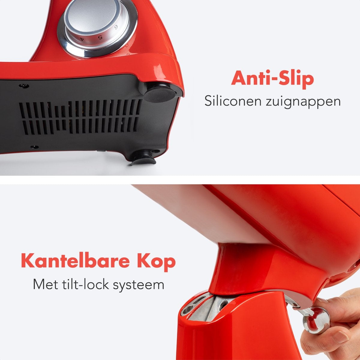 KitchenBrothers Keukenmachine - Keukenrobot - 6L Mengkom - 1800W - Aluminium - Rood
