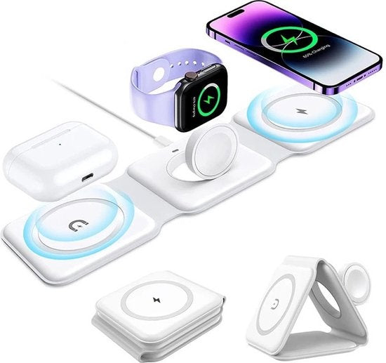 Wurk 3-in-1 Draadloze Oplader Magsafe - Oplaadstation - Inclusief Snellader Adapter - Geschikt voor iPhone & Android - 15W