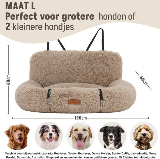 By Cee Cee Autostoel Hond Deluxe - Hondenmand Auto Met Veiligheidsriempje - Automand Hond - Hondenstoel - Autozitje - Mokka - Maat L - Otto