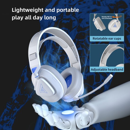 TAIDU THS318 - 2.4GHz PS4 Draadloze Gaming Headset - Over-ear PS5 Koptelefoon - met microfoon - Multiplatform - Wit