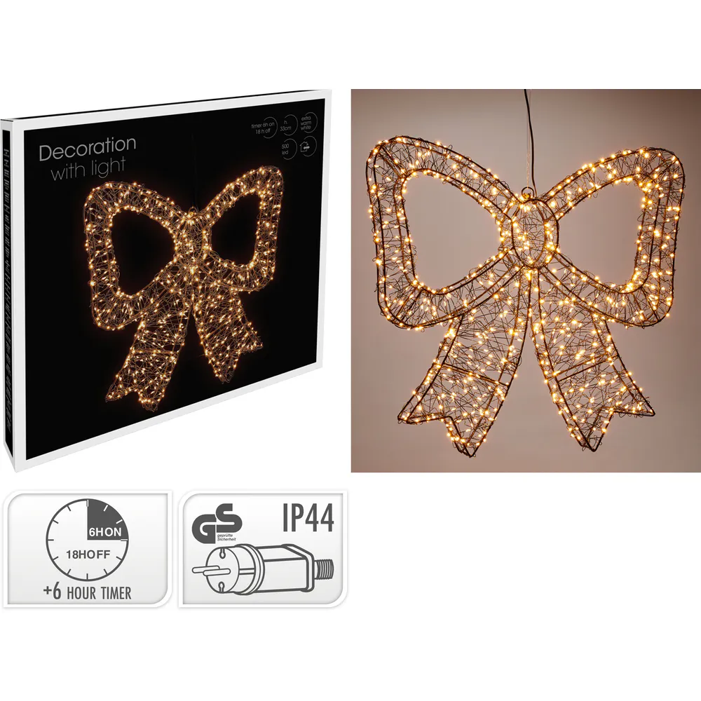 Nampook LED Lichterstrik en Kerststrik met 500 LED 38x33 cm en Timer – Zwart – Metaal