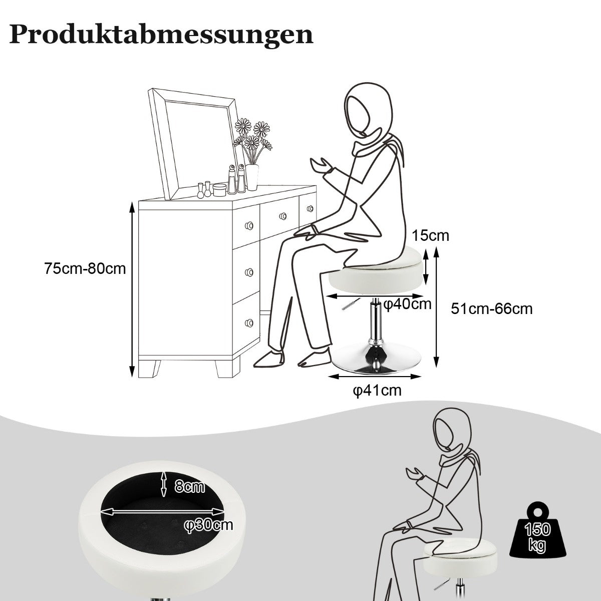 Coast make-up ontlasting met opslagruimte rond 360 ° roteerbare ontlasting gemaakt van PU lederen wit