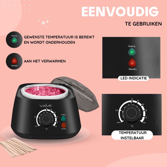 VAIVE Professionele Wax Apparaat - Wax Beans Verwarmer - Ontharing set - Heater - Inclusief Hard Wax Bonen en Spatels