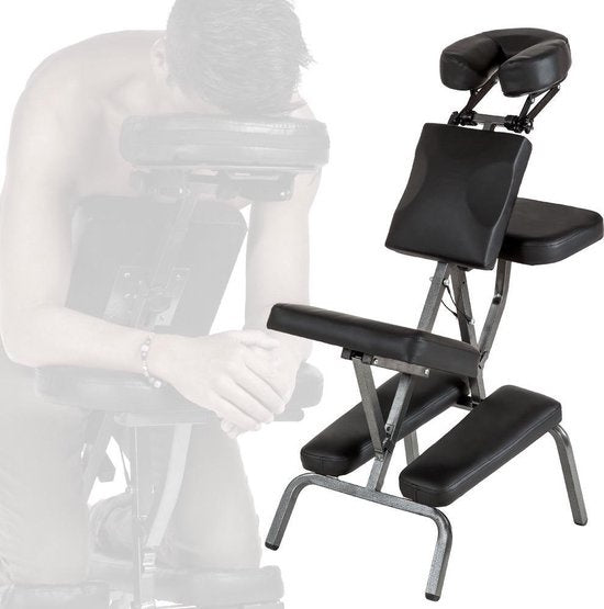 tectake® - Massagestoel, behandelstoel met dikke bekleding zwart inclusief zwarte draagtas
