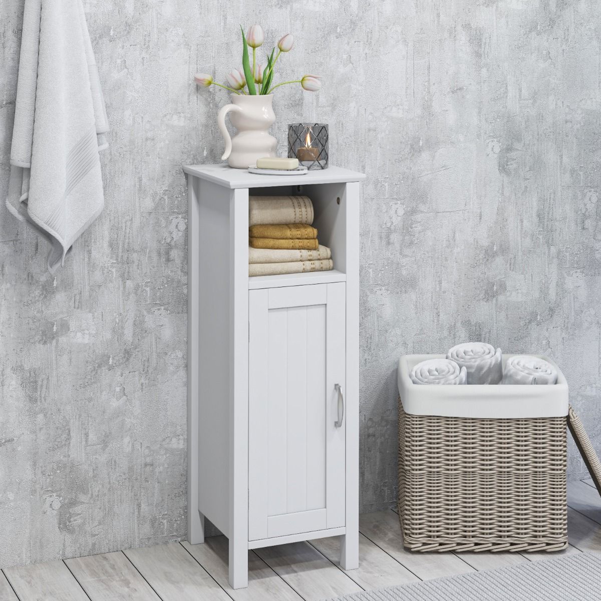 Coast Vloerkast met Deur en Verstelbare Plank – Wit – 30 x 30 x 80 cm – Multifunctionele Opbergkast voor Slaapkamer, Keuken, Badkamer en Woonkamer