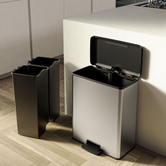 Curver Decobin Duo Prullenbak - 26L+26L - Rechthoekig - Zilver Metallic