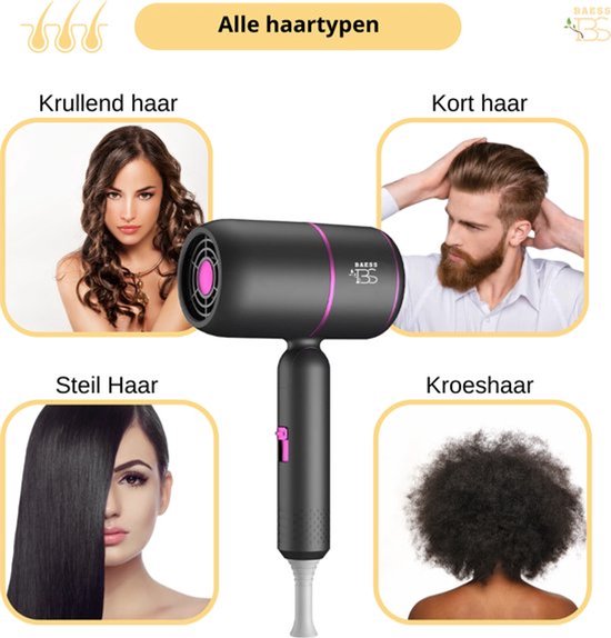 BAESS Föhn met diffuser - Reisföhn Inklapbaar - Ionische Haardroger - 2000W - Coolshot - Krullen - Haarföhn - Hair Dryer - Grijs