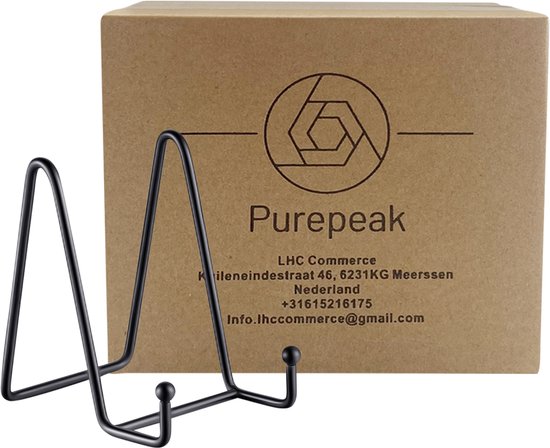 Purepeak Bordenstandaard voor Sierborden - Bordenhouder Geschikt voor Borden tot 35 cm Hoog - Bordenrek - Zwart - Menukaarthouder - LP Houder