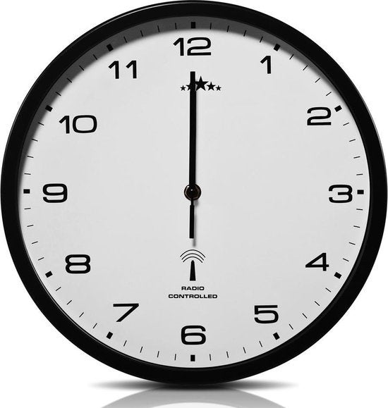 Monzana Wandklok – Radiogestuurd Automatische Analoog Ø31cm - Zwart Wit