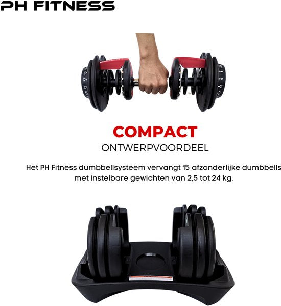 DH FitLife 2026 verstelbare dumbbell set - 2,5 tot 25 kg - 18 gewichtsstanden