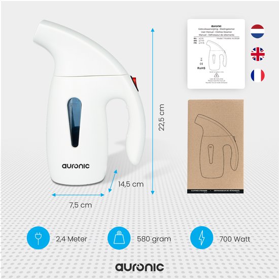 Auronic Kledingstomer - Stoomapparaat - Handstomer voor Kleding en Meubilair - 180ml - Steamer - Wit