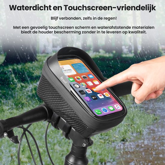 Telefoonhouder Fiets - Waterdicht en Touchscreen Compatibel - GSM Houder Fiets - tot 6,4" Telefoons - met Opbergvak - Zwart - van Saaf