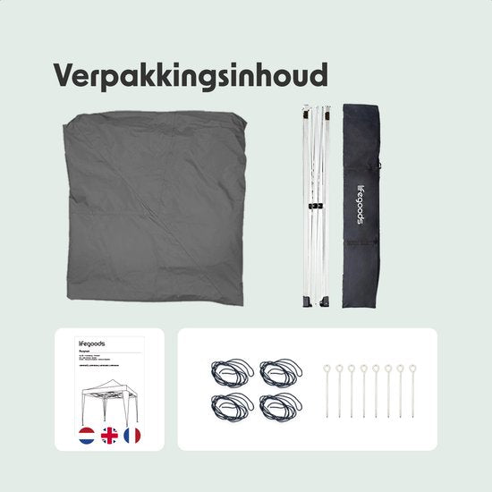 LifeGoods Partytent Plus - Opvouwbare tent - 3x3 m - Easy Up - Versterkt Frame - Waterdicht – Draagtas - Grijs