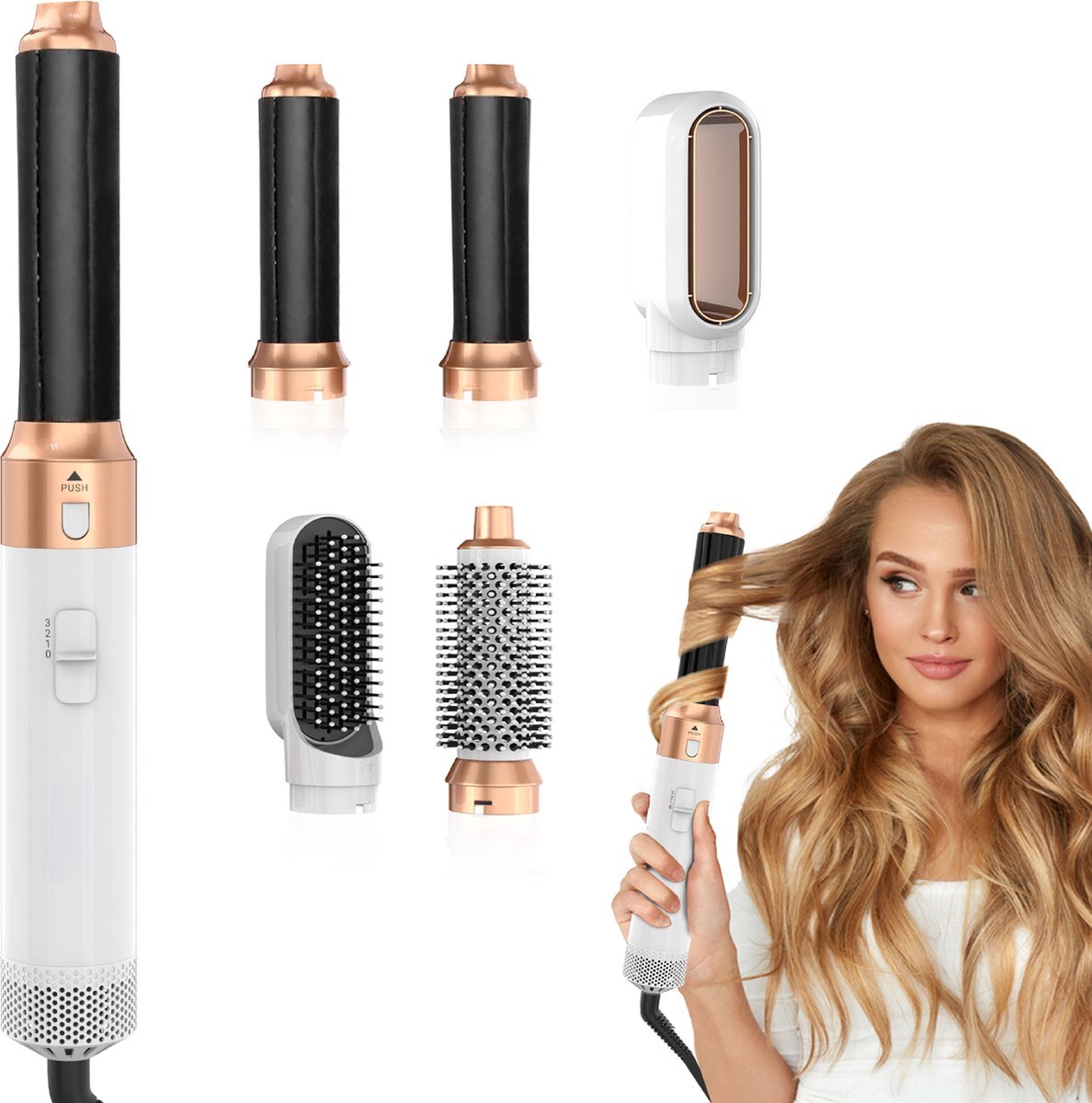 Professionals Airstyler - 5 in 1 Hairstyler - Incl. Reistas - Föhnborstel - Multistyler - Hairwrap - Krulborstel - Haarstyler - Hairstyler - Stijltang - Wit