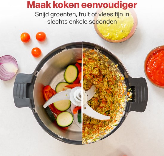 AoraKitchen Hakmolen - 5 Liter - 2 Snelheden - Chopper - 2000W - Elektrisch - 4 RVS Messen