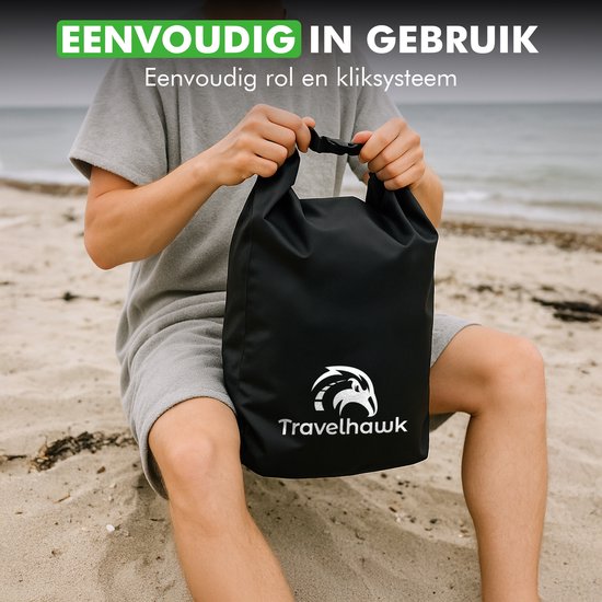 Travelhawk Drybag - Waterdichte Tas - Waterproof Drybag - Opberg Zak - 20 L - Outdoor Tas - Zwart