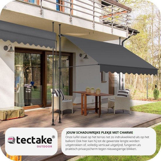 tectake - klemluifel - Zonnescherm – Zonneluifel - Verstelbaar - Klem-zonwering - Zonnescherm Balkon - 250 x 120 cm - zwartgrijs – zonwering - 404962
