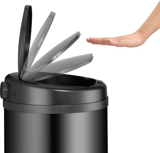Juskys – Sensor Prullenbak Rond – 50 - Automatisch Deksel - Touch-Bediening – Zwart / Gepoedercoat Staal