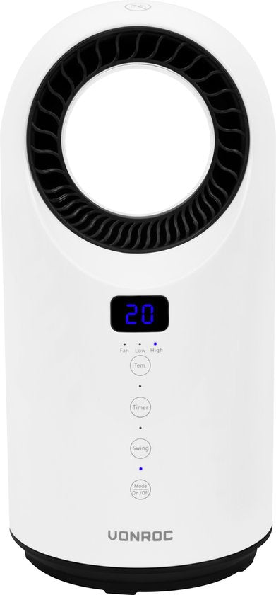 VONROC Elektrische kachel – ventilatorkachel - 1000W/1500W – bladeless - Keramisch - 3 Standen – Incl. afstandsbediening - zwenkfunctie - thermostaat en timer – 15m2 – wit