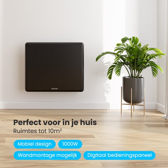 Auronic Convectorkachel - 1000W - Elektrische Verwarming - 3 Standen - Metalen Paneelverwarming - Vrijstaand - Wielen - Zwart
