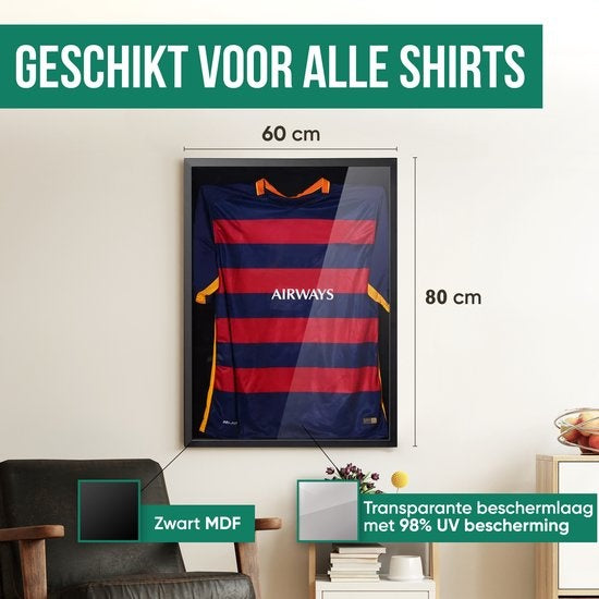 Avalo 3D lijst met glas voor voetbalshirt 60x80 cm zwart