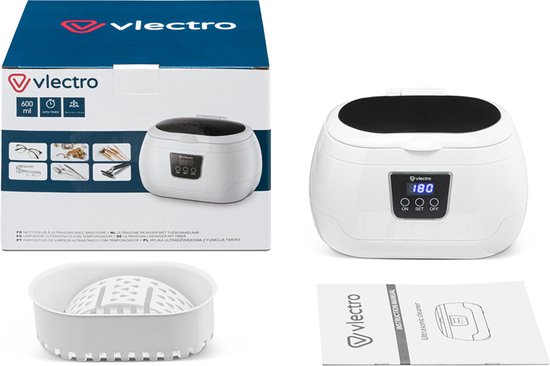 Vlectro Ultrasoon Reiniger - 600 ml - Compact - USB-oplaadbaar - 43 kHz