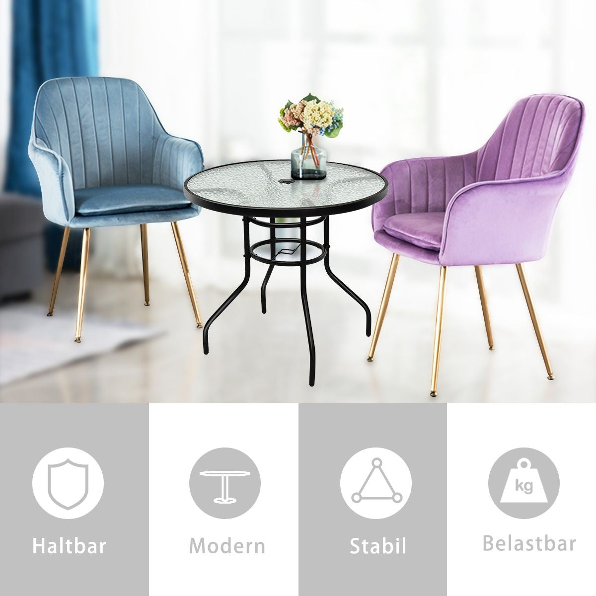 Coast Bistrotafel Glazen Tafel Bijzettafel Balkontafel Patiotafel voor Binnen en Buiten Zwart