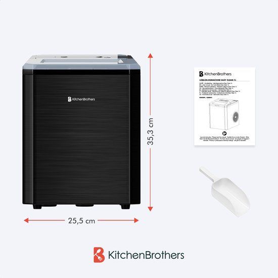 KitchenBrothers IJsblokjesmachine - 1L - Easy Clean + Zelfreinigingsfunctie - IJsblokjesmaker – 12kg/24 uur - Gunmetal RVS