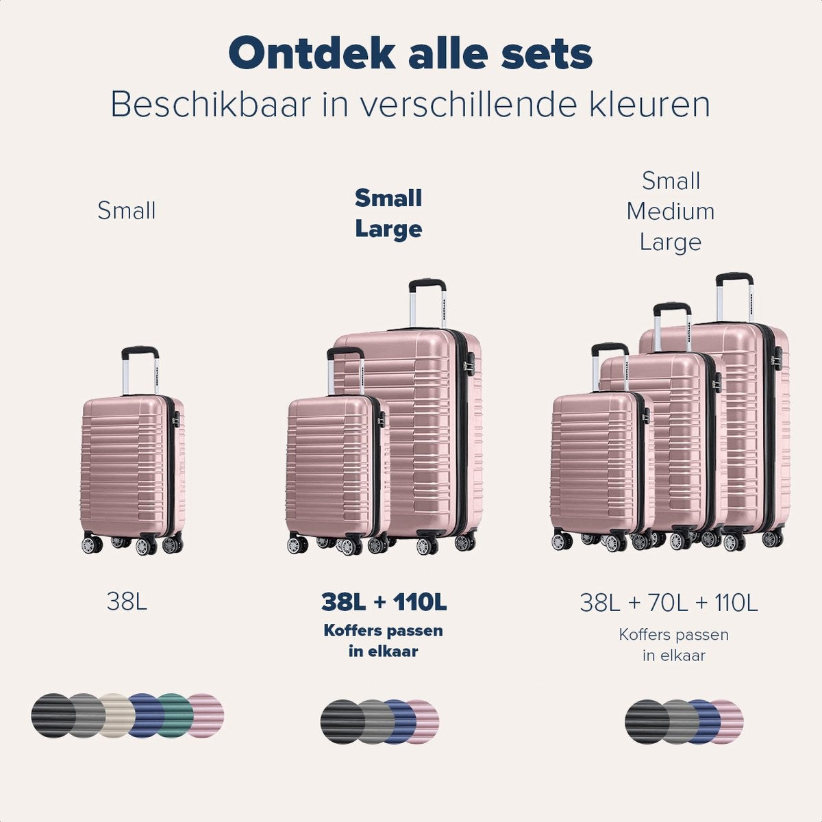 TRVLMORE Kofferset - 2 Delig - 38L Handbagage + 110L Ruimbagage - Roségoud