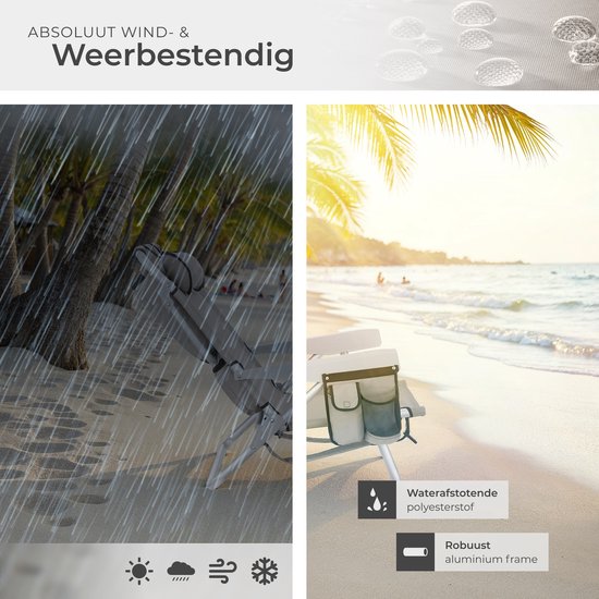 tectake® Strandstoel Coral - Opvouwbare Campingstoel met Koeltas en Opbergtas - 5-voudig Verstelbare Rugleuning met Hoofdkussen - Brede Armleuningen met Bekerhouder / Telefoonhouder - Inklapbare Kampeerstoel - Beige