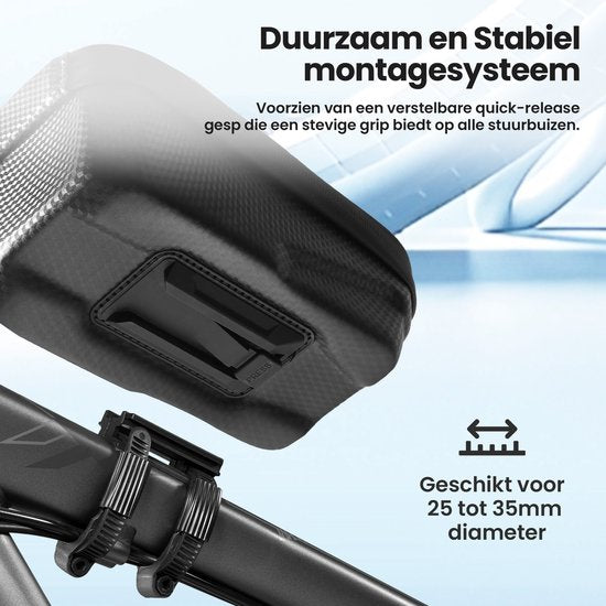 Telefoonhouder Fiets - Waterdicht en Touchscreen Compatibel - GSM Houder Fiets - tot 6,4" Telefoons - met Opbergvak - Zwart - van Saaf