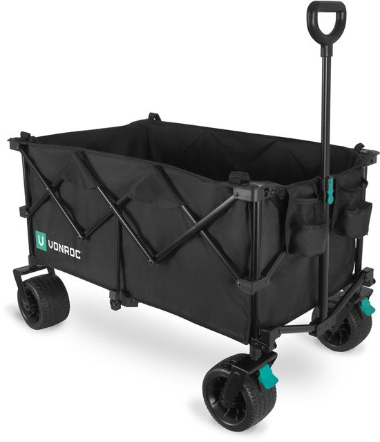 VONROC Bolderkar XL – Opvouwbaar - 80 kg draagvermogen – 200l inhoud - Extra ruim model - Massieve anti-lek wielen - Stevig stalen frame – Polyester 600D - Zwart