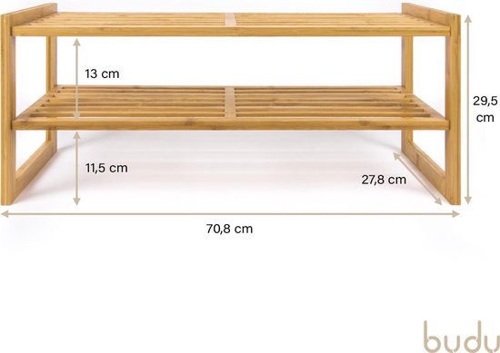 Budu Schoenenrek (2 niveaus) - Bamboe Schoenenrek - Houten Schoenenkast - Schoenenrek hout