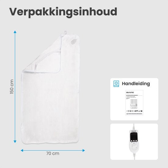 Auronic Elektrische Onderdeken - 1 Persoons - Instelbare Voetzone - 70x150cm - met Hoekelastieken - Wit
