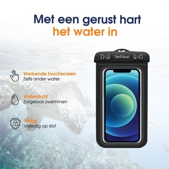 TenTravel Waterdicht Telefoonhoesje - 1 Stuk - Onderwater Hoesje Telefoon - Drijvend Telefoonzakje - Geschikt Voor Alle Smartphones - Met Nekkoord