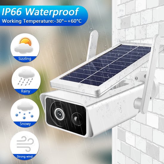 Fuegobird Q1 Zonne Energie Beveiligingscamera's - 4MP - Single-band (2.4 GHz) - IP Camera - Geïntegreerd zonnepaneel - IP66 Waterbestendig - Wit
