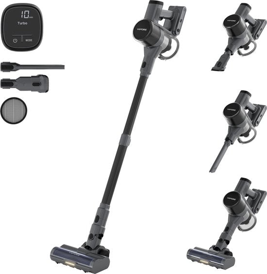 Vapore Steelstofzuiger Draadloos - 47 Minuten Accuduur - 350W - Snoerloze Stofzuiger - Zonder Zak - Op Accu - Vacuum Cleaner - Kruimeldief - Draadloze Steelstofzuiger - Zwart