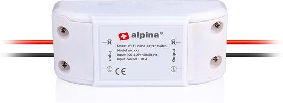 alpina Smart Home - Slimme Schakelaar - 230V/10A - Montage in Kabel - Tijdschema's Instellen - alpina Smart Home App - Google Home - Amazon Alexa