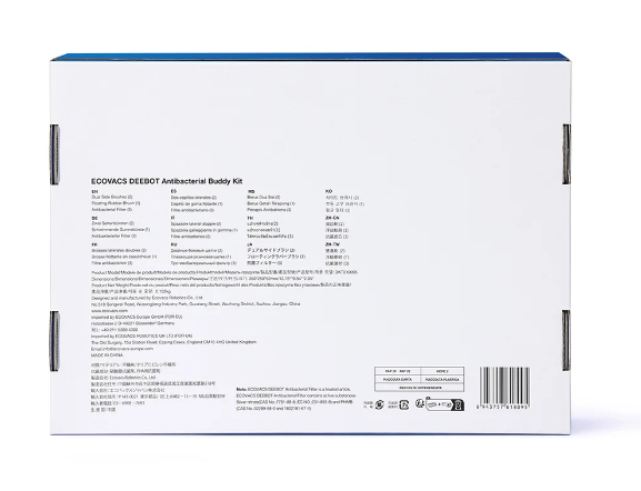 DEEBOT Antibacterial Buddy Kit T20 OMNI - 1x Rubberen Borstel - 2 Sets Zijborstels - 3 Sets Antibacteriële Filters