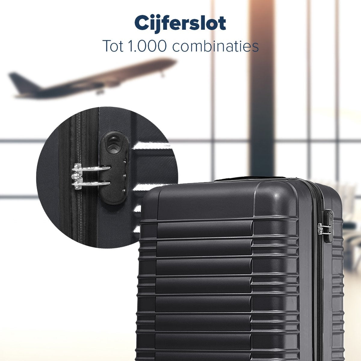 TRVLMORE Set van 3 Koffers – Incl. Cijferslot – 38L + 70L + 110L – Zwart