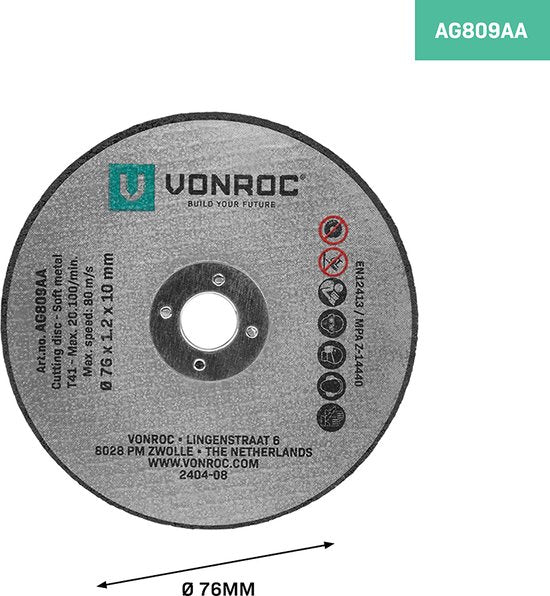 VONROC Doorslijpschijven set - Ø 76mm - 12 stuks - voor VONROC AG507DC en Universeel ge-schikt