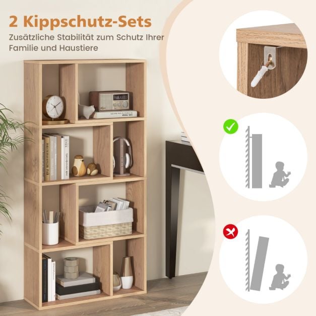 Coast Boekenkast – Vrijstaande 4-Laags Vakkenkast met 8 Compartimenten – 60 x 20 x 120 cm